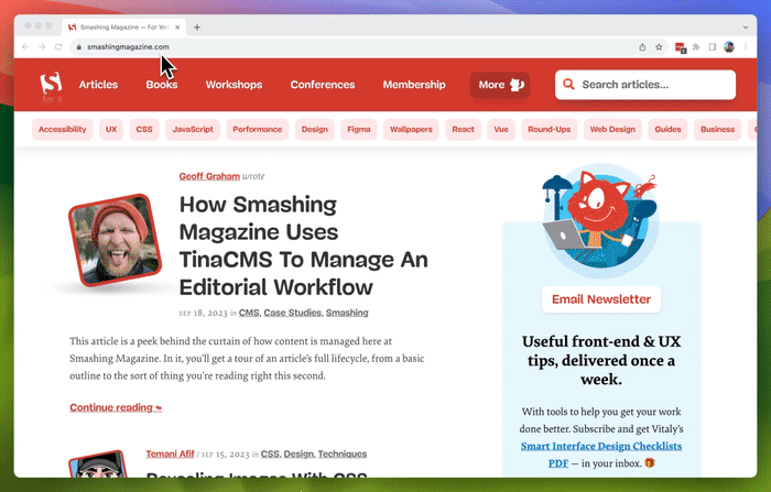 Editing a website template's blocks inline with TinaCMS's visual editor